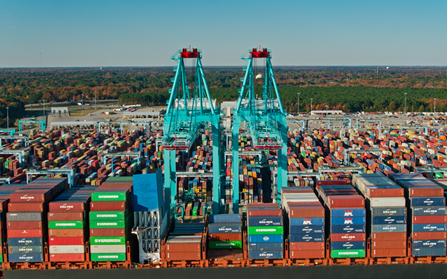 cranes and shipping containers at Port of Virginia